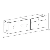 Sideboard, light wood, rectangular form with four cabinet doors and one drawer, linear texture, matte finish, suspended design.