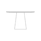 Table line drawing, circular white tabletop, conical base, smooth curved edge, simple rendering, isolated studio shot.