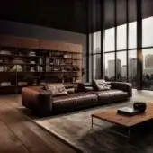 Distinguished WAYNE Enterprises WE-030 modular sofa upholstered in rich brown leather with a smooth matte finish