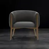 Distinguished WAYNE Enterprises WE-054 lounge chair crafted in dark gray leather with lacquered feet and matte finish