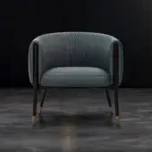 Superior WAYNE Enterprises WE-054 lounge chair with muted blue-gray textile upholstery and lacquered dark-finished solid wood construction