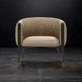 Distinguished WAYNE Enterprises WE-054 lounge chair with light beige fabric upholstery and lacquered feet built with a solid wood structure