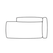 Chaise lounge black line drawing, rectangular form with rounded edges, cylindrical armrest, minimalist modern design, white background.