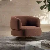 Superior Lago Zeppelin lounge chair with reddish-brown textured textile upholstery and a swivel base built with a return mechanism