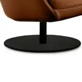 Chair base matte black metal cylindrical stem connects to glossy black circular base, rust-brown velvet upholstery visible, Wayne we 132 base.