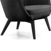Black accent chair with curved back and velvet upholstery, featuring tapered wood legs and mid-century modern design, Wayne we 133 base.