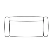 Air sofa line drawing, fabric upholstery, rectangular body with rounded ends and cylindrical armrests, low profile design.