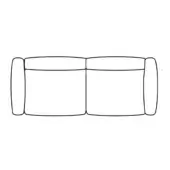 Three-seater sofa line drawing, rectangular cushions, rounded corners, low profile, modern design, white background, schematic version.
