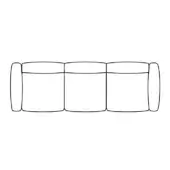 Modular sofa, light gray fabric, rounded three-section design with cylindrical armrests and curved backrests against a white backdrop.