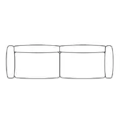 Three-seater sofa line drawing, black on white, showing a low profile with rounded arms and modular sections for flexible arrangement.