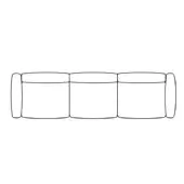 Modular sofa line drawing, black on white, three rounded cylindrical sections connected, low profile, recessed tops, rectangular base.