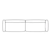Sofa line drawing, black and white, modular three-seater with rectangular cushions, rounded edges, and minimalist low profile design.