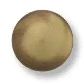 Gold sphere with textured, mottled surface and soft shadow on white background, exhibiting brushed metallic treatment and warm bronze tones.