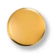 Gold metallic disc with a glossy, reflective surface and subtle tonal gradations, presented on a white background with soft shadowing.