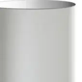 Cylindrical lampshade, off-white fabric, woven texture, tapered form, bright white interior rim, studio lighting, neutral background.