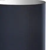Navy blue cylindrical lampshade with textured fabric and silver metallic interior rim, studio product shot.