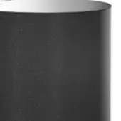 Black lampshade with fabric texture and silver interior rim, cylindrical shape shown in studio lighting against a white backdrop.