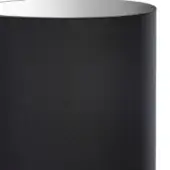 Black cylindrical lampshade with textured fabric and silver rim, studio shot on white background, even lighting.