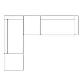 Line drawing of an L-shaped sectional sofa with metal legs, featuring stacked and horizontal cushions in a modular design.