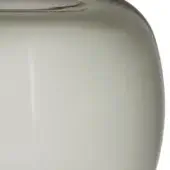 Smoked glass vase, rounded form, translucent gray-green hue, organic base, subtle color gradient, smooth reflective surface.