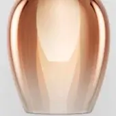 Copper vase with rounded form, featuring vertical ridges and a gradient finish transitioning from metallic copper to rose-tinted glass.