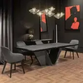 Distinguished Wayne Enterprises WE-060 table with luxury ceramic marble top and dark gray metallic lacquered pedestal base crafted in Italy