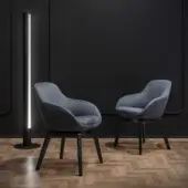 Distinguished WAYNE Enterprises WE-083 armchair with matte gray textile upholstery and dark finished wooden legs