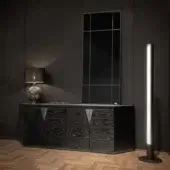 Distinguished Wayne Enterprises WE-148 sideboard with ceramic marble top and wood veneer frontal panels in dark gray finish