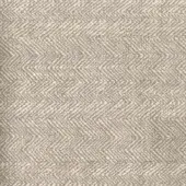 Herringbone fabric sample in light beige and taupe tones features a dense weave, matte finish, and diagonal pattern with a visible brand label.