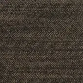 Herringbone fabric sample in dark brown and tan tones, featuring a dense, nubby weave with angled lines and a matte finish.