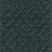 Teal woven fabric sample with irregular texture, gray and beige undertones, dense intersecting threads, and a “turri > fabric cat. t > 776 b” label.