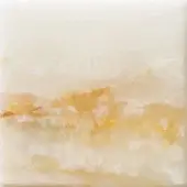 Marble tile sample, cream and amber tones, polished onyx pattern with layered variations and a subtle linear detail, studio shot.