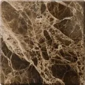 Brown marble tile sample with light veins, polished surface, and crystalline texture; labeled “turri > marble cat.3 > 302m emperador.”