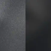 Split texture sample featuring charcoal grey granular surface and smooth matte black surface, vertical composition, diffused lighting.