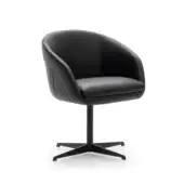 Distinguished WAYNE Enterprises WE-137 armchair with enveloping rounded form in smooth black synthetic material and black metal base