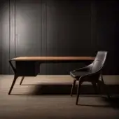 Superior Wayne Enterprises WE-026 desk with wood veneer top and solid wood legs in a rich dark brown finish paired with a black leather two-drawer unit