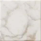 Calacatta Oro marble tile, white and beige veined pattern, polished square with dark gray border.