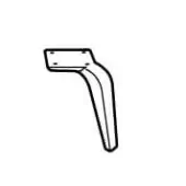 Furniture leg, matte silver metal, curved angled design with rectangular mounting plate and four screw holes.