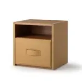 Distinguished Turri Atelier nightstand crafted in Italy with tan leather-like panels and warm walnut wood finish