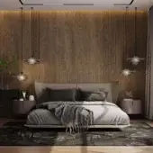 Distinguished WAYNE Enterprises WE-022 bed with light taupe textile upholstery and matte lacquered base crafted in Italy