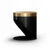 Exclusive WAYNE Enterprises WE-079 nightstand with cylindrical form and curved base crafted in black lacquered structure with metallic lacquered brass