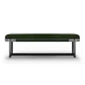 Exclusive WAYNE Enterprises WE-223 bench with dark green upholstery, metallic lacquering and a high-end wood veneer shelf