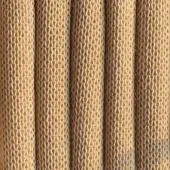 Beige rope cord texture with a ribbed linear pattern, displaying a Moroso fabric label: Mathilda rope ACR01, tightly woven and uniformly spaced.
