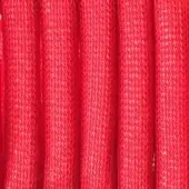 Red textile netting with vertical columns, displaying a dense weave and consistent color; silver tag reads “moroso fabric mathilda rope”.