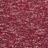 Red bouclé fabric texture with looped yarn, cream fiber speckles, and visible “moroso” textile labeling; upholstery material sample.
