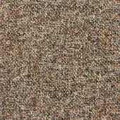 Woven fabric sample, beige, brown, and rust orange tones, dense irregular fiber arrangement, textured granular surface, Moroso Caleido Colorado pattern.