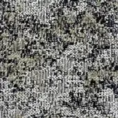 Moroso Nembro fabric, Gravel colorway, A7057, displays a dense woven texture of black, olive, and off-white yarns with a nubby, irregular pattern.