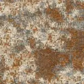 Moroso Nembro fabric sample, ochre woven textile, displaying a mottled, distressed pattern with beige and gray fibers, col. 21 ocher.
