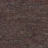 Woven fabric swatch, dark brown and orange-brown striped texture, granular weave with gray and beige flecks, “moroso polka” label visible.