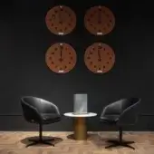 Distinguished WAYNE Enterprises WE-250 Wall Clock upholstered in light brown leather with city time zones and metal tag
